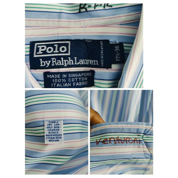 POLO RALPH LAUREN Mens Large Button Down WorkPink Green Blue Stripe 100% Cotton - Picture 4 of 7